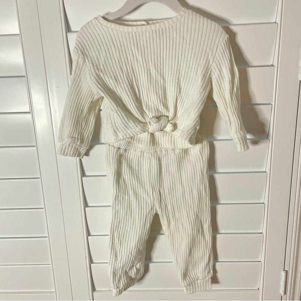 Habitual Ribbed Tie Front Matching Lounge Set Cream Size 12 months